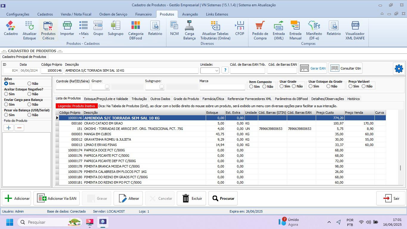Cadastro de Produtos na Retaguarda
