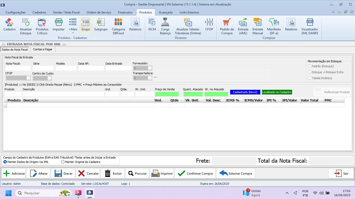 Entrada de XML na Retaguarda